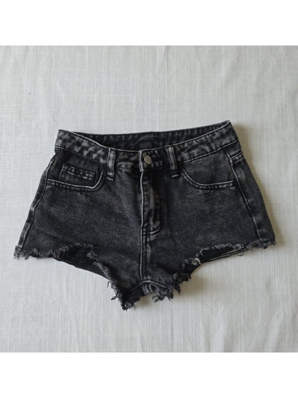 SHEIN Girls Black Acid Wash Distressed Denim Shorts Size 9Y